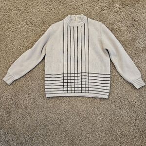 100% Virgin Acrylic Vintage Geometric Crewneck Sweater In Tan & Brown, Size Med